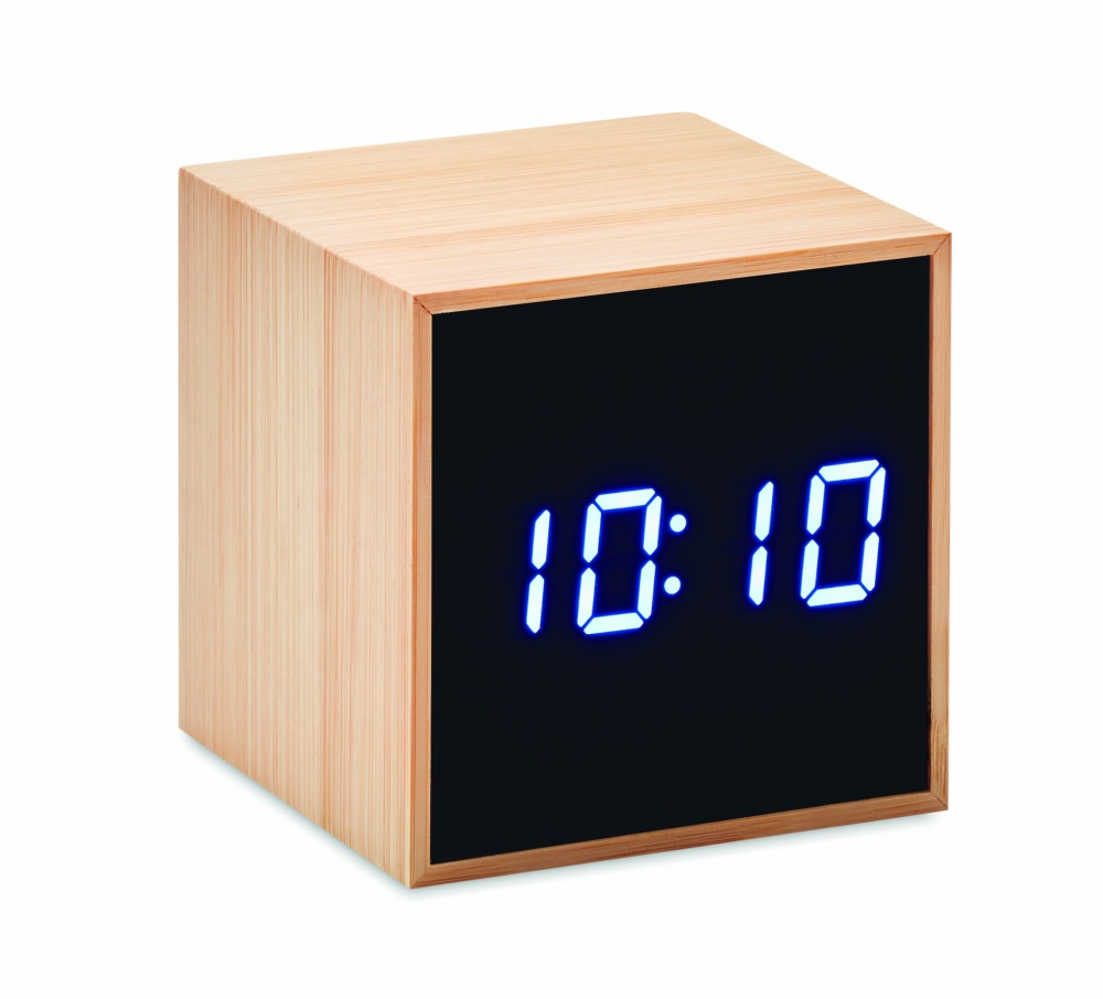 Logotrade promotional products photo of: LED alarm clock bamboo casing Dortmund